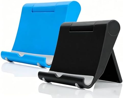 Cell Phone Stand 2 Pack, Desktop Holder for Phones & Tablets (2, Black+Blue) by JUSDIQIR