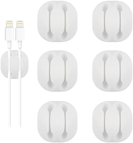 6pcs White Double Cable Clips for Organizing Phone Charger by Shintop