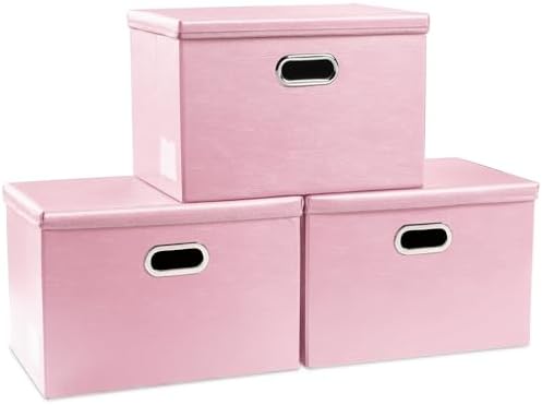 Leather Foldable Storage Boxes with Lids,Closet Storage Bins 24L by Prandom