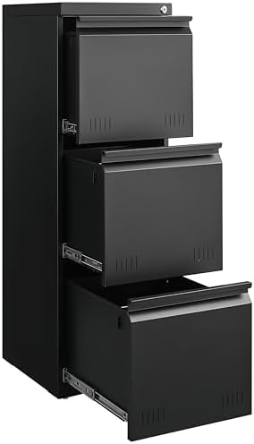 Vertical 3 Drawer File Cabient with Lock, Metal Filing Cabinets for Home Office, Heavty Duty Office Storage Cabinet for A4/Letter/Legal (Matte Black) by Approgreent