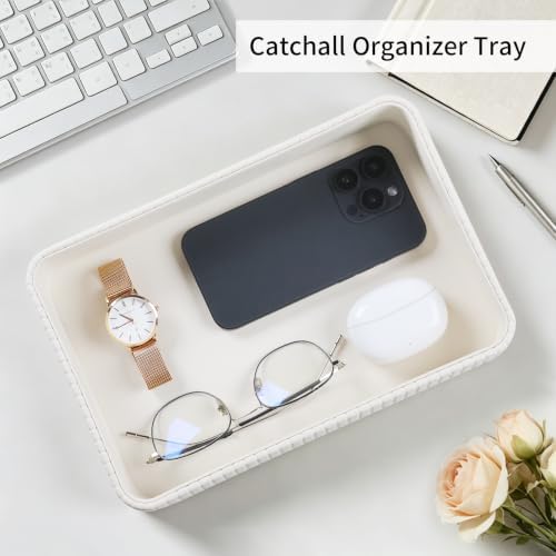 Valet Tray Organizer Bedside Nightstand Organizer Desk Catchall Tray (Ivory-Gold Trim) - Image 3