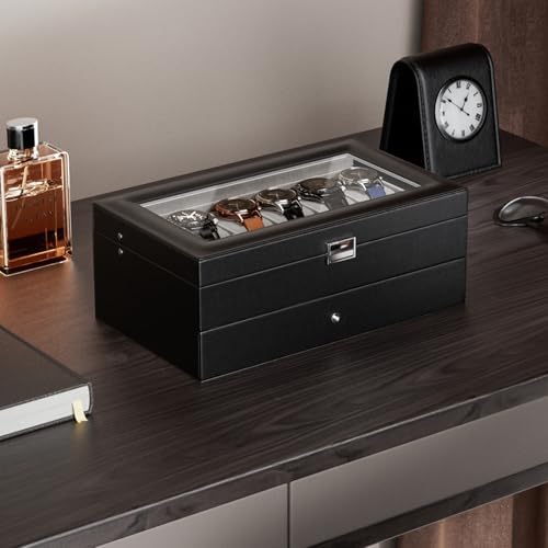 ProCase Watch Box, 12 Slot Watch Case for Men with Drawer, Black - Image 2