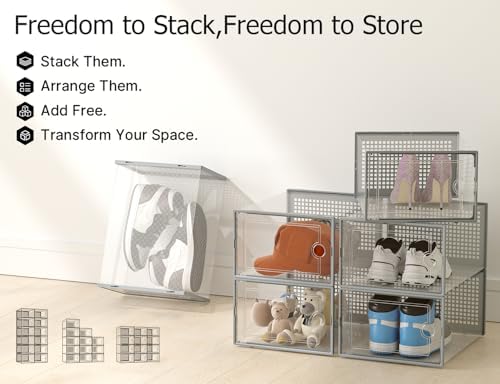 Kuject XX-Large Shoe Storage Boxes 12 Pack, Clear Stackable Shoe Organizer - Image 6