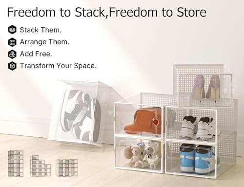 Kuject XX-Large Shoe Storage Boxes 12 Pack, Clear Stackable Shoe Organizer - Image 7