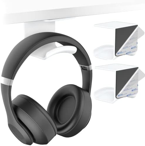 Under Desk Headphone Hanger, Adhesive Hook, White 2 Pack by HomeMount