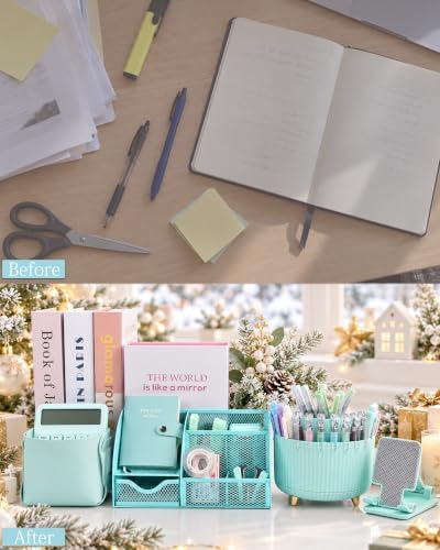 Green and Blue Desk Accessories 21-Piece Office Supplies Gift Set - Image 7