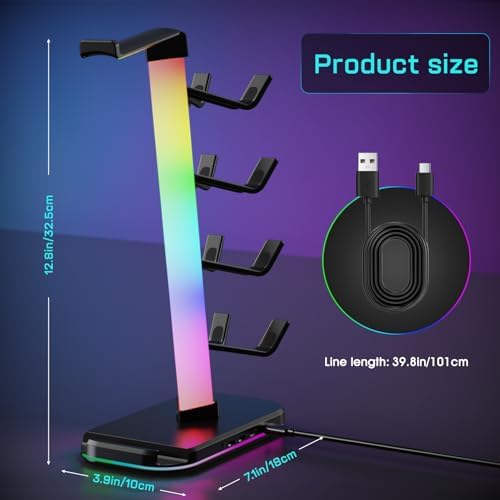 Gaming Headphones Stand with Charging Station, RGB Headset Stand with 10 Light Modes, 4 Controller Holder with 1 USB & 2 Type-C Charging Ports - Earphone Hook for PC Desktop Gamer Accessories Storage - Image 5