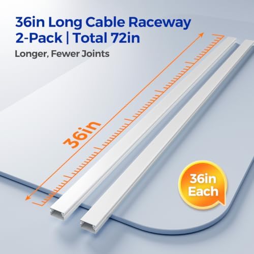 Delamu Cord Hider, 72in Wire Covers for Cords on Wall, Premium Cable Hider Cord Covers for Wires, Cable Management Wire Hiders for TV, Cable Raceway Kit, 2 x L36 W0.95 H0.55in, White - Image 4
