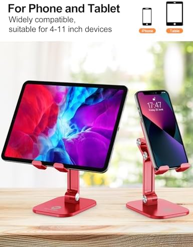 Phone Stand for Desk, Foldable Cell Phone Stand Holder, Red - Image 4