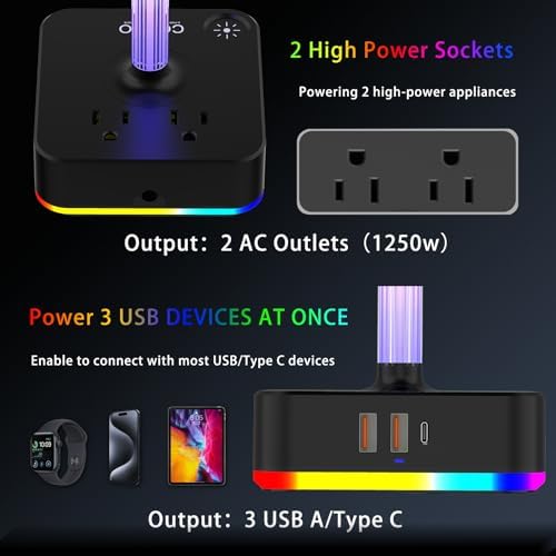 Headphone Stand with Charger, USB C, Gifts for Gamers Men, RGB Black - Image 3