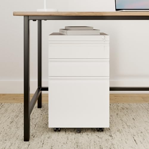 DEVAISE 3 Drawer Mobile File Cabinet with Lock, Metal, White - Image 2