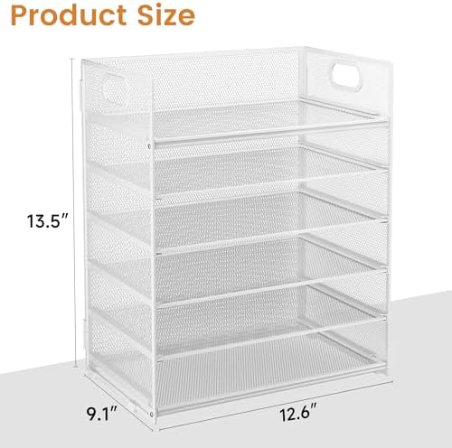 6 Tier Paper Organizer for Desk with Handle, Metal Mesh Desk Office File Folder Paper Letter Tray Accessories Organizer Sorter for Home, School, Office Desktop Document Organization - White - Image 6