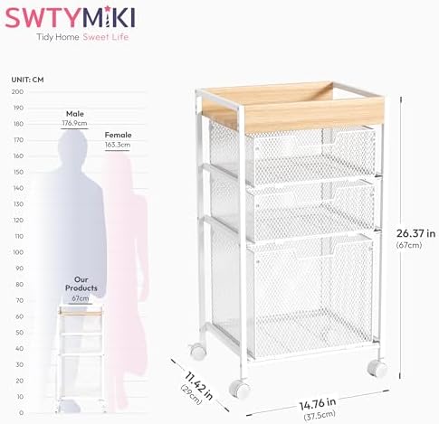 Rolling File Cart with Drawers - 4 Tier Under Desk Storage Craft Rolling Organizer Cart - Office Storage &Organization, Mobile Metal Filing Cabinet for Office and Home White - Image 3
