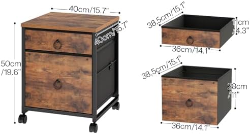 HOOBRO File Cabinet, 2-Drawer Vertical Mobile Office Cabinet, Rolling Printer Stand, for A4/Letter Size Files, Nonwovens Drawer, for Home Office, Rustic Brown BF21WJ01G1 - Image 3