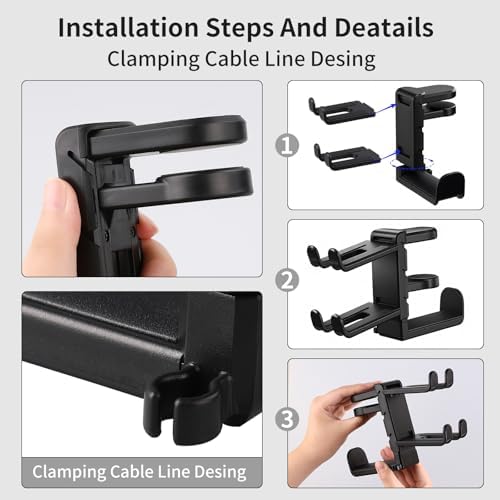 Premium Headset Stand & Gaming Headphone & Controller Holder - 360° Adjustable Under Desk Hook with Cable Management, Black - Perfect Desk & PC Accessories - Image 7