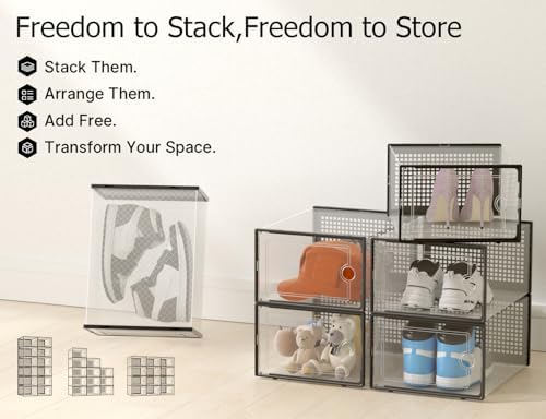 Kuject XXX-Large Shoe Storage Boxes 12 Pack, Clear Stackable Shoe Organizer - Image 6