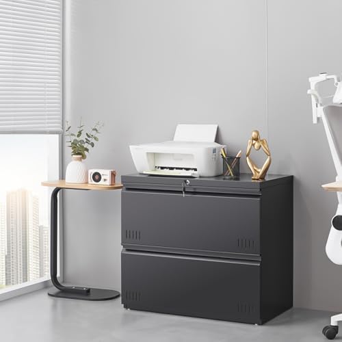 2 Drawer File Cabinet, File Cabinets for Home Office, Printer Stand, File Cabinet with Lock, Lateral Filing Cabinet for A4/Letter/Legal Size File Folders, Assembly Required(Black) - Image 2