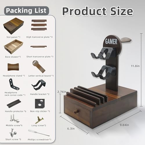 Gamer Controller Holder Headphone Stand with Storage Drawer for Gaming Equipment,Wood Gamer Gifts for Teenage Boy,Headpset Stand Gaming Desk Accessories for Fathers Day Men,Son,Husband - Image 6