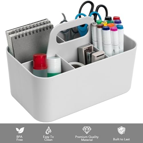 Tiawudi Multipurpose Caddy Organizer, Plastic Caddy with Handle, Stackable Desk Organizer for Stationery, Marker and Pencil, Office Supplies Organizer, Dorm Caddy (Pack of 2) - Image 3