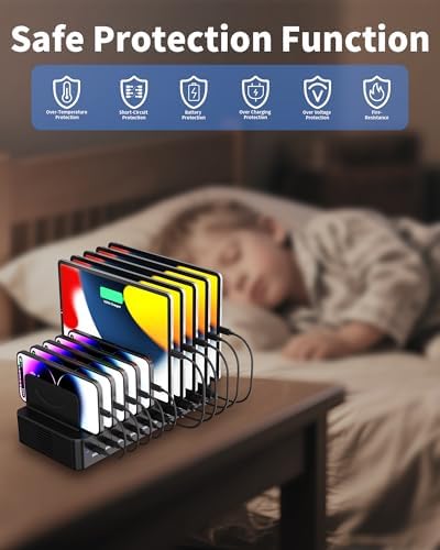 100W Charging Station for Multiple Devices, 10-Port USB Fast Charger, Black - Image 4