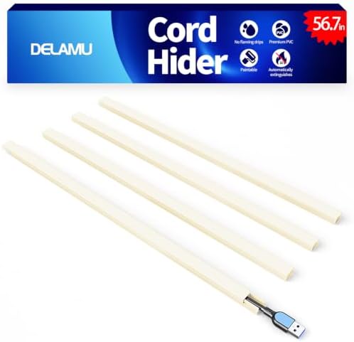 Delamu 56.7in Cord Hider, Cord Covers for Mini Wire on Wall, Paintable Cable Hider Wire Covers for Cords, Self-Adhesive Cable Cover Management, Easy Set-up Wires Hiders for TV, W0.55 H0.4in, Beige - Image 2