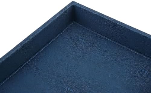 HofferRuffer Faux Leather Vanity Tray, Elegant Desktop Storage Organizer, Decorative Catchall for Perfume, Bathroom Valet, Nightstand or Dresser, 10.2 x 8.4 x 1.8 inches (Dark Blue) - Image 7
