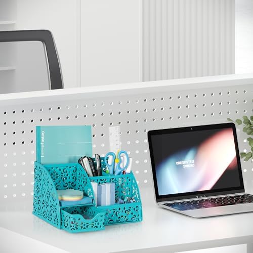 EasyPAG Desk Organizer and Pen Holder for Desk, Mesh Office Supplies Storage Caddy with Drawer for Small Space, Desktop Organizer for Home Office, Dark Teal - Image 6