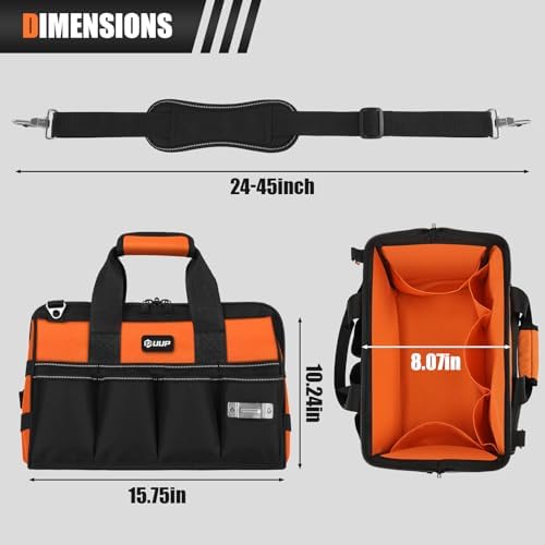 15" Heavy Duty Tool Bag, 16-Pocket Tool Box Organizer Orange - Image 2