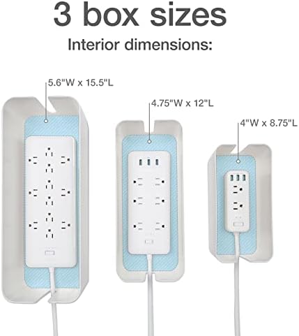 Oxford Cable Management Boxes, 3 Pack, Small, Medium, Large, 15 Cable Ties (Hook & Loop, Silicone,Twist Ties), Power Strip Organizer, White (27800) - Image 4