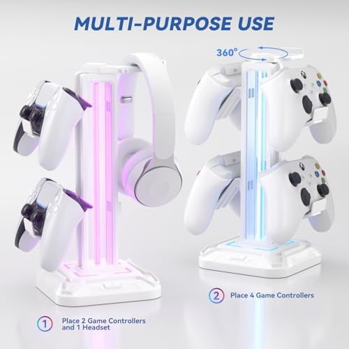KDD RGB Headset Stand with 9 Light Modes - Controller Holder for Desk - Rotatable Headphone Stand & Detachable Controller Hook for PC Earphone Accessories(White) - Image 4