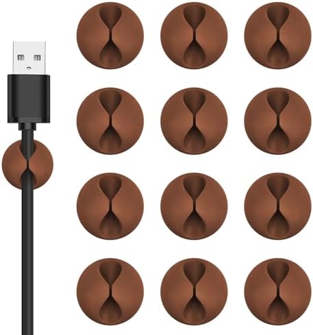 12PCS Coffee Adhesive Cable Clips Cord Organizer for Wire Management by Flezoo