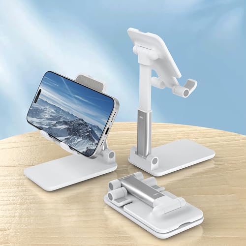 Cell Phone Stand, Adjustable Angle and Height Cell Phone Holder for Desk, Foldable and Portable, Anti-Slip Silicone Pad, Compatible with All Mobile Phones and 4-8 Inch Devices (White&White) - Image 5