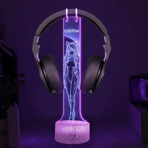 Custom LED Headphone Stand with Design, Personalized Gaming Desk for Men Boyfriend, Gaming Headset Holder RGB with 16 Color Lights Gifts for Cyberpunk Anime Gamer, Light up Headphone Stand - Image 3