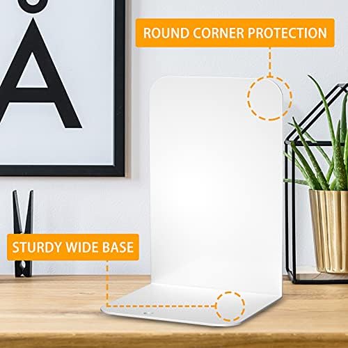VFINE Bookends 4 Pairs, White Metal Book Ends, Bookends for Shelves, Book Stopper for Heavy Books, Book Dividers for Home Office - Image 4