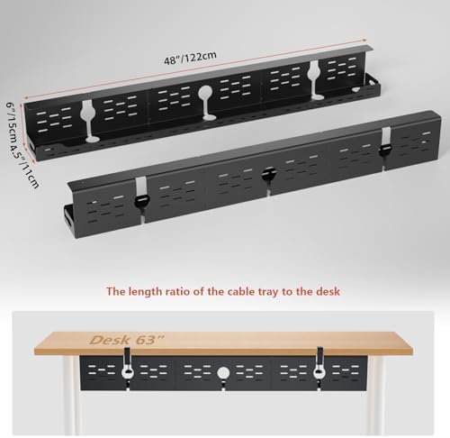Univivi Under Desk Cable Management Tray, Cable Management, 48 inch, Black - Image 5