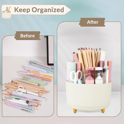SKYDUE 360 Rotating Plastic Desk Pen Organizer with 5 Slots, Dual-Purpose Art Supply Pencil Cup for Office, School, Home - Image 5