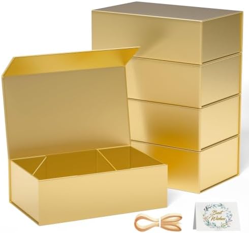 RYDDOY 5 Pack Gold Gift Box, 13.8x9.5x4.3'' Large Gift Boxes with Lids by RYDDOY