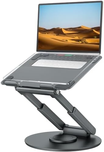 tounee Telescopic Laptop Stand for Desk with 360° Swivel Base, Sit to Stand, Height Adjustable, Portable Riser Holder for Good Posture, Compatible with MacBook Pro, All Laptops 10-17"-Gray by tounee