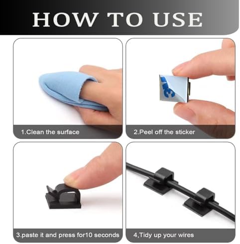 KGROTE 100PCS Cable Clips, Adhesive Wire Clips Strong Cord Clips Wire Holders, Cable Management Clips for Desk, Wall, Car, TV, Ethernet Cable (Black, Medium) - Image 5