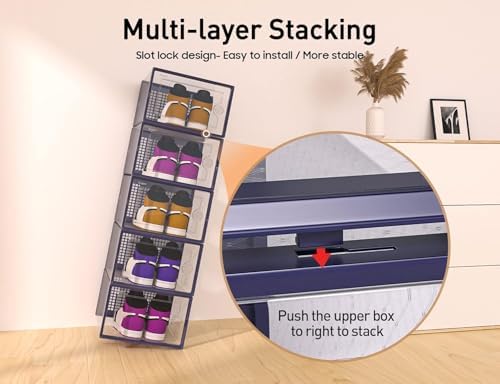 Kuject X-Large Shoe Storage Boxes 12 Pack, Clear Stackable Shoe Organizer - Image 3