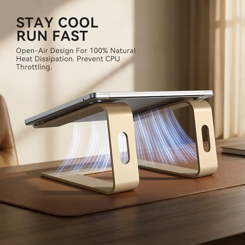 SOUNDANCE Laptop Stand, Aluminum Ergonomic Desk Riser, 10-15.6", Gold - Image 2