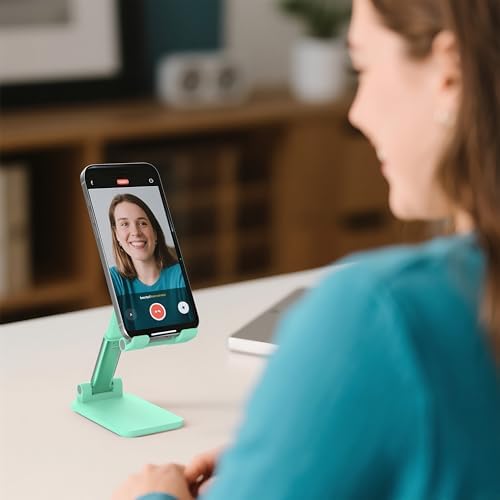 Cell Phone Stand, Adjustable Angle and Height Cell Phone Holder for Desk, Foldable and Portable, Anti-Slip Silicone Pad, Compatible with All Mobile Phones and 4-8 Inch Devices (Green&Green) - Image 3