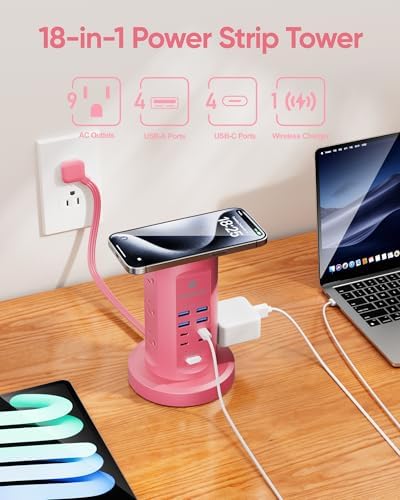 Power Strip Tower, kakyanill Charging Station 9 AC Outlets 8 USB Ports - Image 3