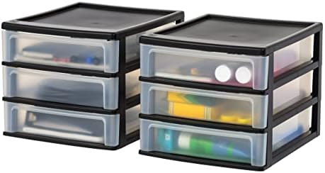 IRIS USA 2-Pack, 3-Drawer Medium Plastic Stacking Desktop Organizer, Black by IRISUSA