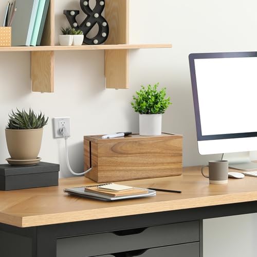 Bivvclaz Cable Management Box Medium, Acacia Wooden Cord Organizer Box for Desk, Floor, Office to Hide Extension Cords Power Stripes Surge Protectors Chargers Wires - Image 5
