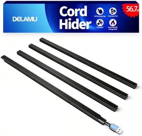 Delamu 56.7in Cord Hider, Cord Covers for Mini Wire on Wall, Paintable Cable Hider Wire Covers for Cords, Self-Adhesive Cable Cover Management, Easy Set-up Wires Hiders for TV, W0.55 H0.4in, Black - Image 2