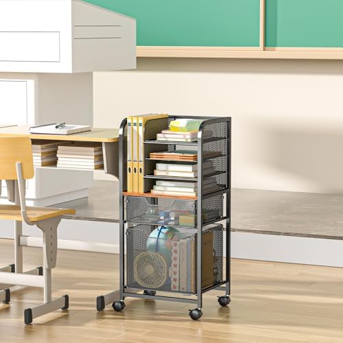 6-Tier Rolling File Cart Multi Mobile Drawer Cabinet Black - Image 2