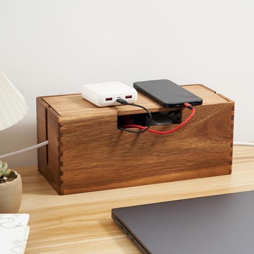 LiTY Acacia Wood Cable Management Box, Wooden Cord Hider & Organizer for Power Strip, Electrical Hiding, TV Wires, Desk & Floor Cables - Office Under Desk Cable Storage Box for Wire by Unknown