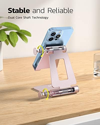 Nulaxy Full Aluminum Dual Folding Cell Phone Stand for Desk, Rose Gold - Image 4