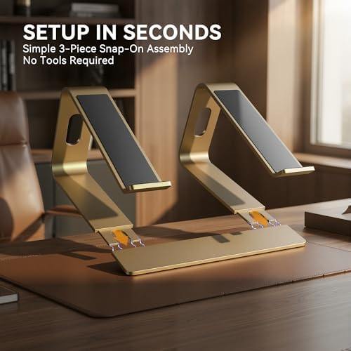 SOUNDANCE Laptop Stand, Aluminum Ergonomic Desk Riser, 10-15.6", Gold - Image 6